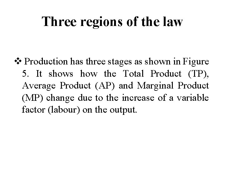 Three regions of the law v Production has three stages as shown in Figure