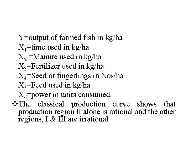 Y=output of farmed fish in kg/ha X 1=time used in kg/ha X 2 =Manure