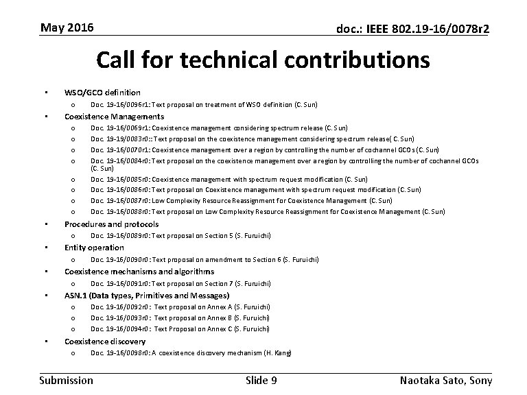 May 2016 doc. : IEEE 802. 19 -16/0078 r 2 Call for technical contributions