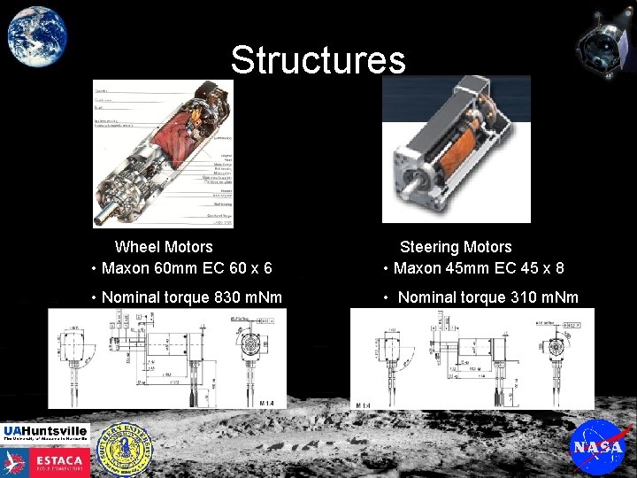 Structures Wheel Motors • Maxon 60 mm EC 60 x 6 Steering Motors •