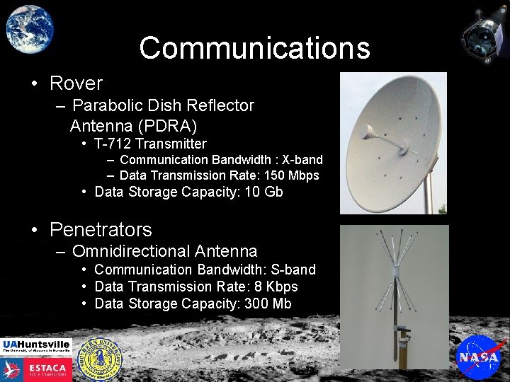 Communications • Rover – Parabolic Dish Reflector Antenna (PDRA) • T-712 Transmitter – Communication