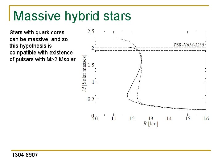 Massive hybrid stars Stars with quark cores can be massive, and so this hypothesis