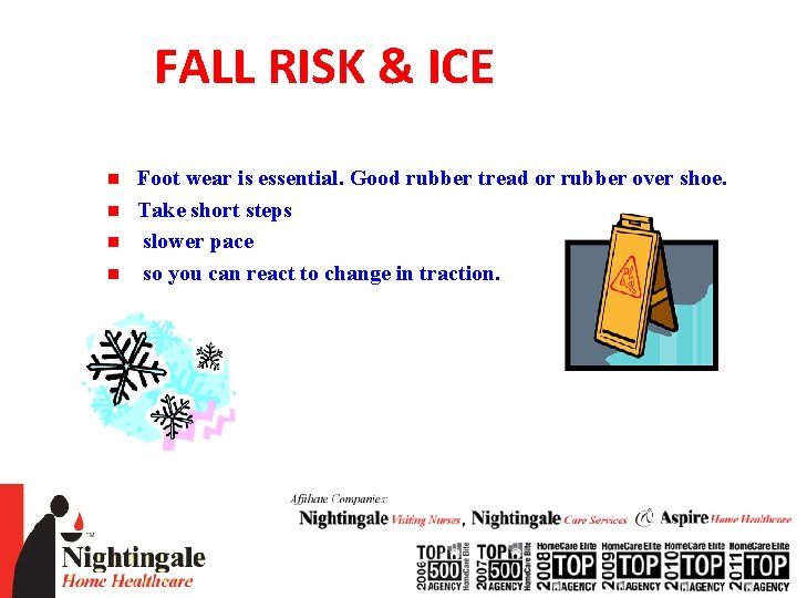 FALL RISK & ICE n n Foot wear is essential. Good rubber tread or