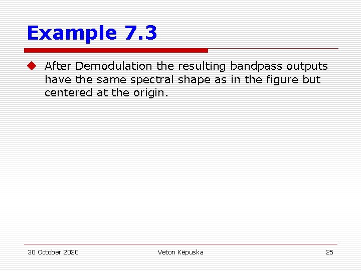 Example 7. 3 u After Demodulation the resulting bandpass outputs have the same spectral