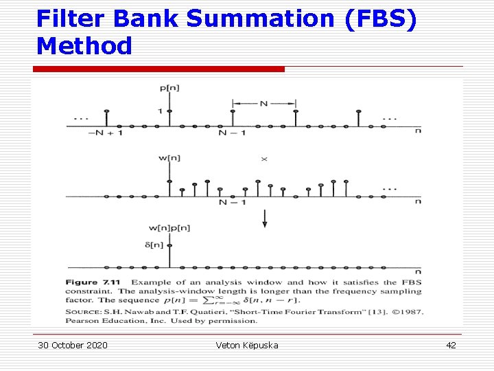 Filter Bank Summation (FBS) Method 30 October 2020 Veton Këpuska 42 