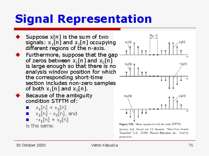 Signal Representation u u u Suppose x[n] is the sum of two signals: x
