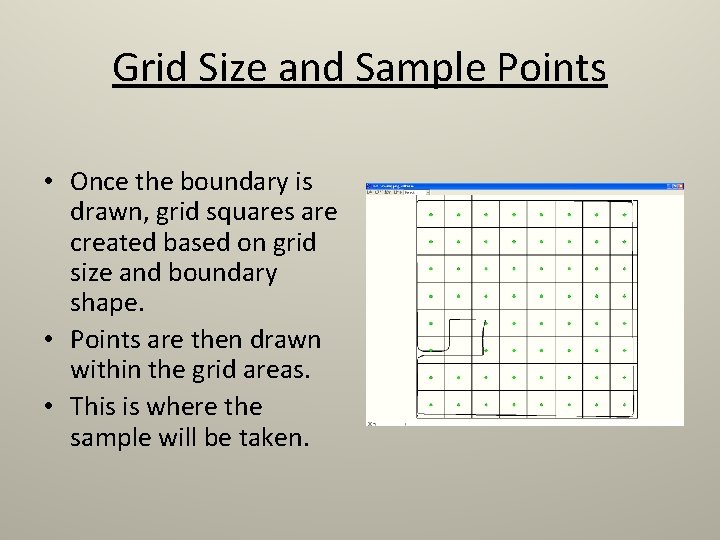 Grid Size and Sample Points • Once the boundary is drawn, grid squares are