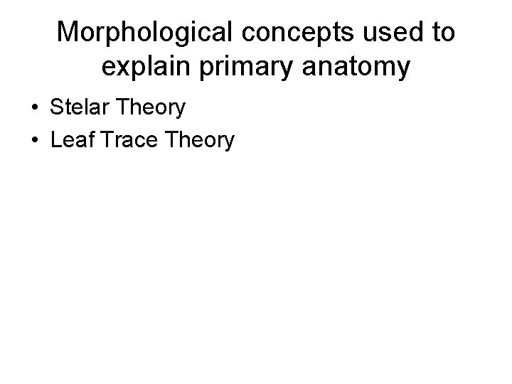 Morphological concepts used to explain primary anatomy • Stelar Theory • Leaf Trace Theory