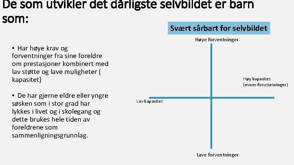 De som utvikler det dårligste selvbildet er barn som: Svært sårbart for selvbildet Høye