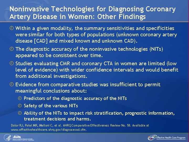 Noninvasive Technologies for Diagnosing Coronary Artery Disease in Women: Other Findings Within a given