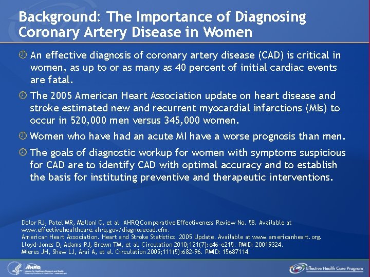 Background: The Importance of Diagnosing Coronary Artery Disease in Women An effective diagnosis of