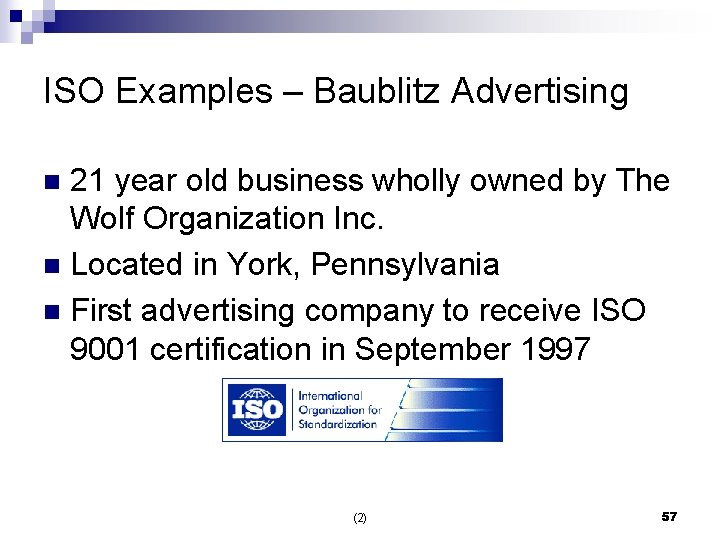 ISO Examples – Baublitz Advertising 21 year old business wholly owned by The Wolf