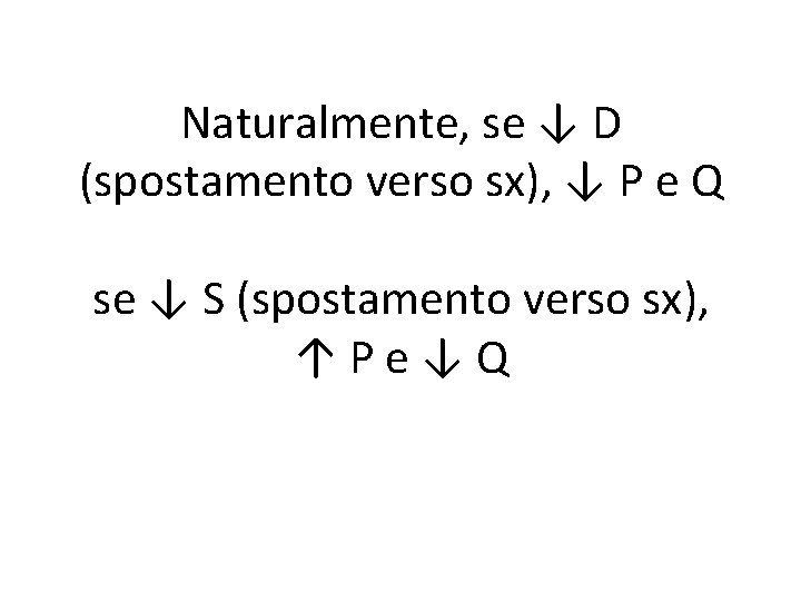 Naturalmente, se ↓ D (spostamento verso sx), ↓ P e Q se ↓ S