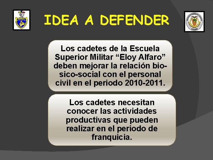 IDEA A DEFENDER Los cadetes de la Escuela Superior Militar “Eloy Alfaro” deben mejorar