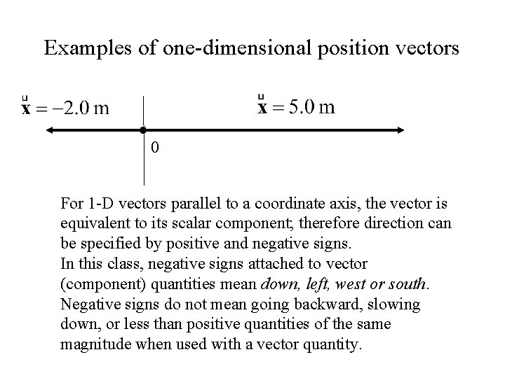 Examples of one-dimensional position vectors 0 For 1 -D vectors parallel to a coordinate