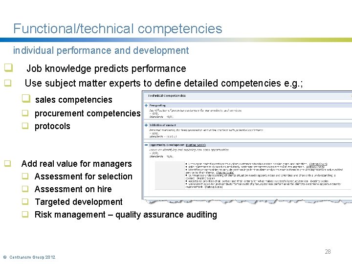 Functional/technical competencies individual performance and development q q Job knowledge predicts performance Use subject