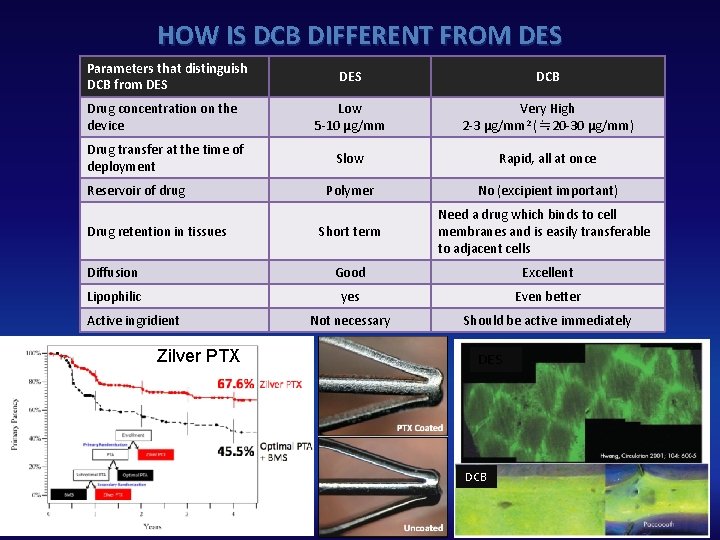 HOW IS DCB DIFFERENT FROM DES Parameters that distinguish DCB from DES DCB Drug