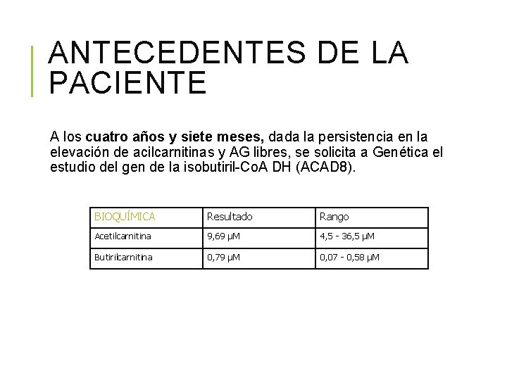 ANTECEDENTES DE LA PACIENTE A los cuatro años y siete meses, dada la persistencia