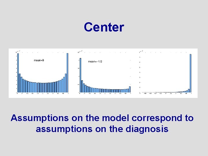 Center Assumptions on the model correspond to assumptions on the diagnosis 