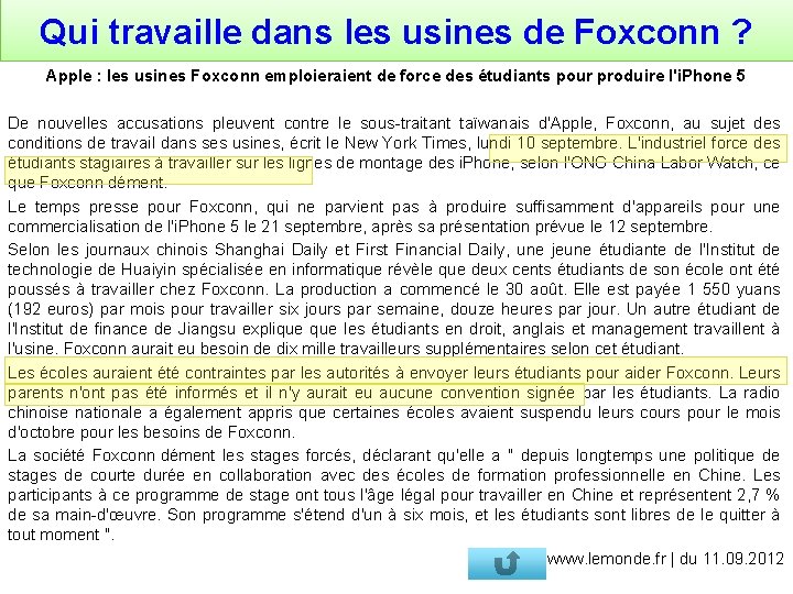 Qui travaille dans les usines de Foxconn ? Apple : les usines Foxconn emploieraient