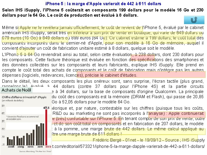 i. Phone 5 : la marge d'Apple varierait de 442 à 611 dollars Selon