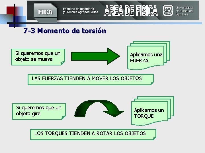 7 -3 Momento de torsión Si queremos que un objeto se mueva Aplicamos una