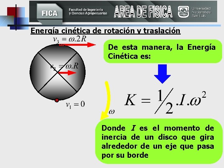 Energía cinética de rotación y traslación De esta manera, la Energía Cinética es: Donde