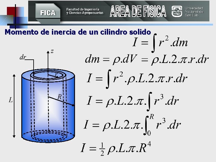 Momento de inercia de un cilindro solido 