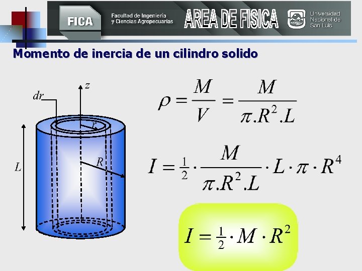 Momento de inercia de un cilindro solido 