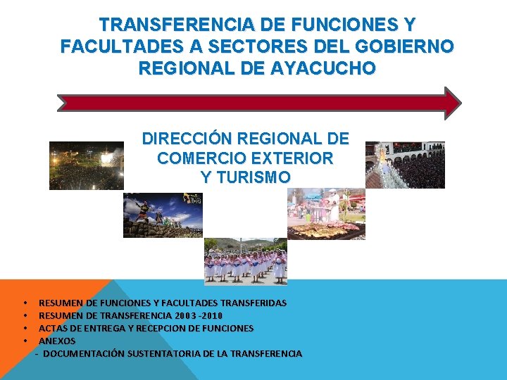 TRANSFERENCIA DE FUNCIONES Y FACULTADES A SECTORES DEL GOBIERNO REGIONAL DE AYACUCHO DIRECCIÓN REGIONAL TRANSFERENCIA DE FUNCIONES Y FACULTADES A SECTORES DEL GOBIERNO REGIONAL DE AYACUCHO DIRECCIÓN REGIONAL