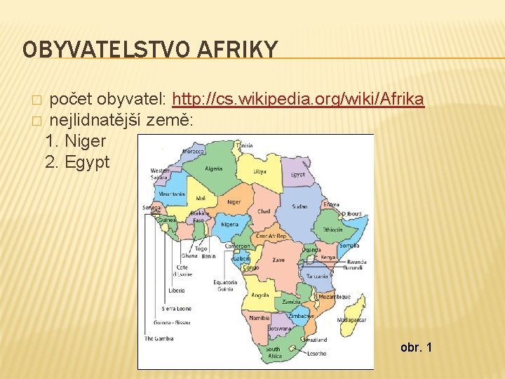 OBYVATELSTVO AFRIKY počet obyvatel: http: //cs. wikipedia. org/wiki/Afrika � nejlidnatější země: 1. Niger 2.