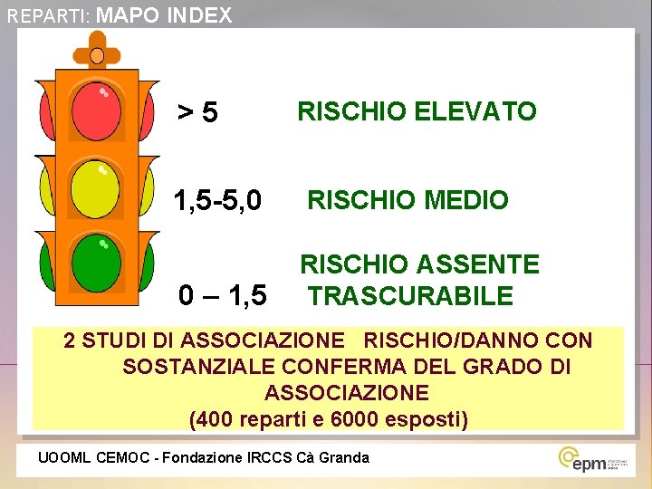 REPARTI: MAPO INDEX >5 RISCHIO ELEVATO 1, 5 -5, 0 RISCHIO MEDIO 0 –