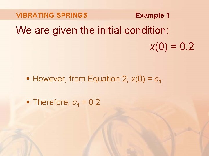 VIBRATING SPRINGS Example 1 We are given the initial condition: x(0) = 0. 2