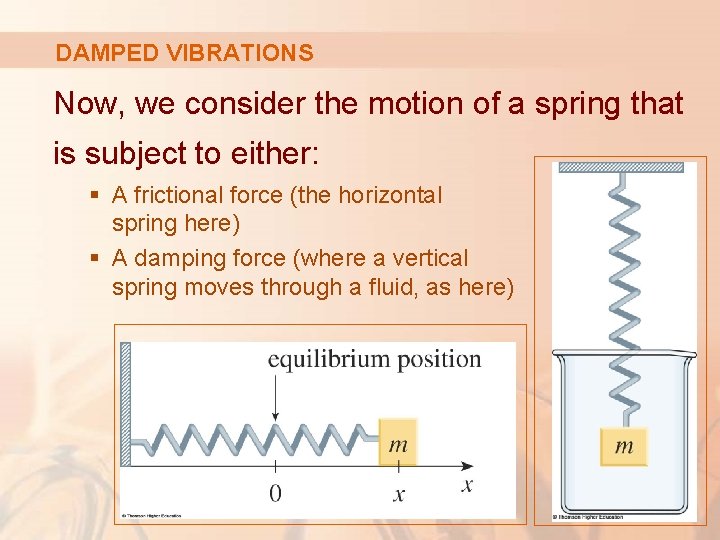 DAMPED VIBRATIONS Now, we consider the motion of a spring that is subject to