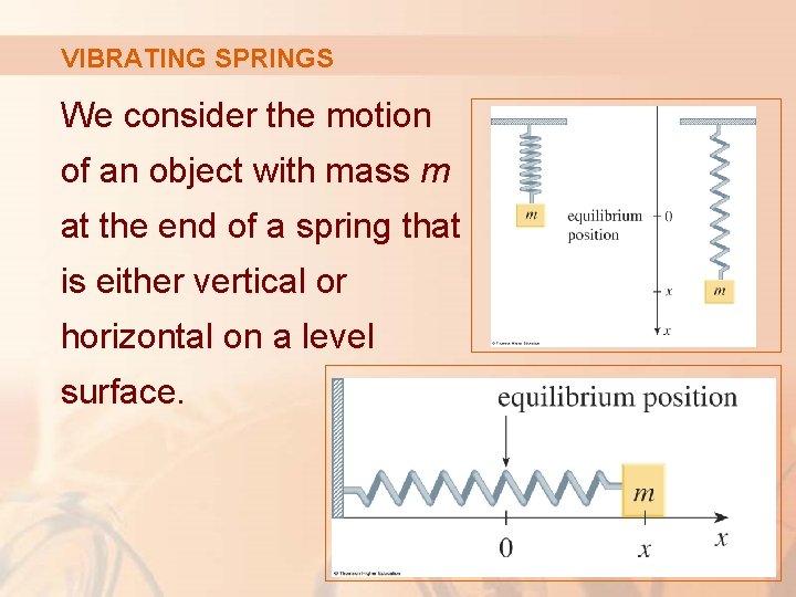 VIBRATING SPRINGS We consider the motion of an object with mass m at the
