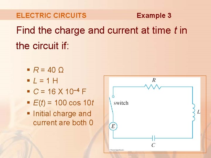 ELECTRIC CIRCUITS Example 3 Find the charge and current at time t in the