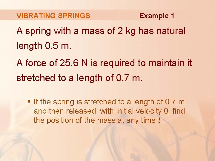 VIBRATING SPRINGS Example 1 A spring with a mass of 2 kg has natural