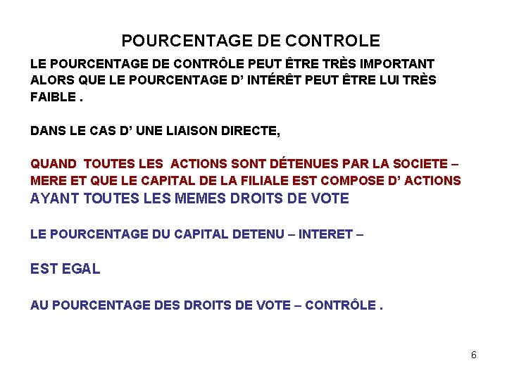 POURCENTAGE DE CONTROLE LE POURCENTAGE DE CONTRÔLE PEUT ÊTRE TRÈS IMPORTANT ALORS QUE LE