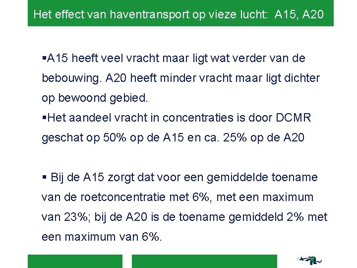 Het effect van haventransport op vieze lucht: A 15, A 20 §A 15 heeft