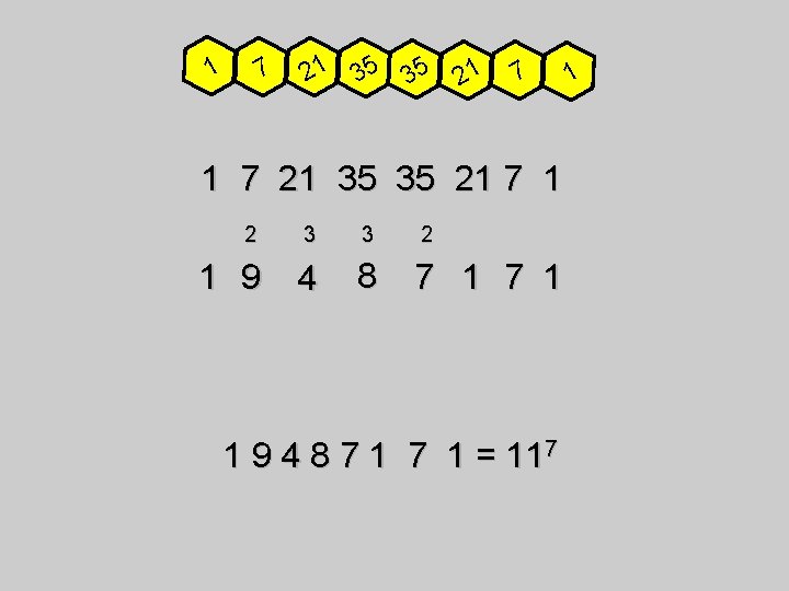 1 7 21 35 35 21 7 1 2 3 3 2 1 9