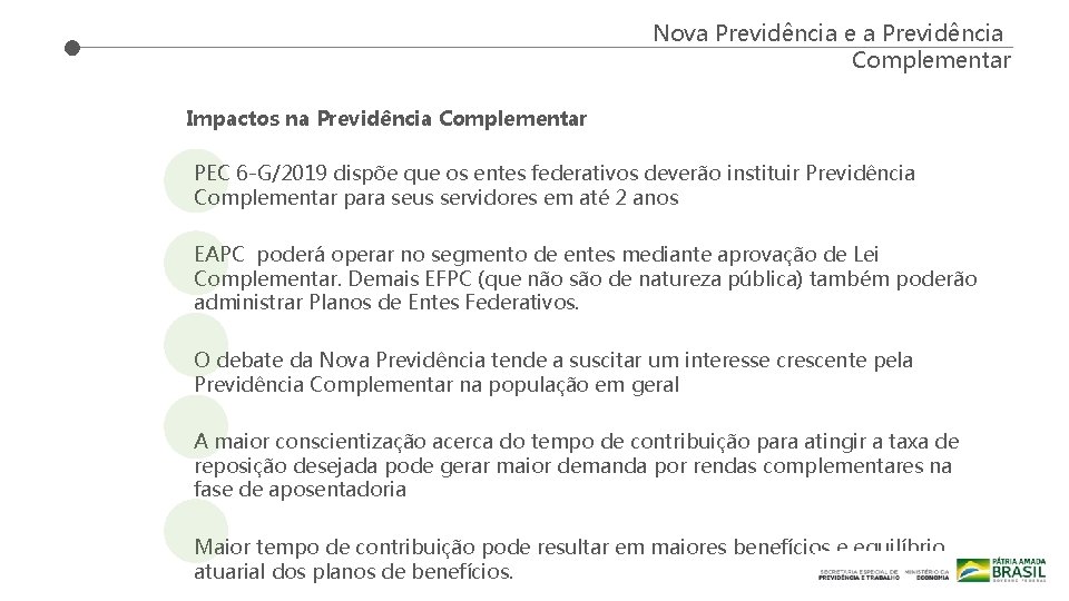 Nova Previdência e a Previdência Complementar Impactos na Previdência Complementar PEC 6 -G/2019 dispõe