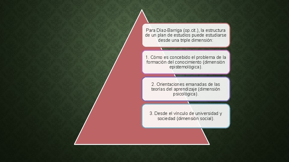 Para Díaz-Barriga (op. cit. ), la estructura de un plan de estudios puede estudiarse