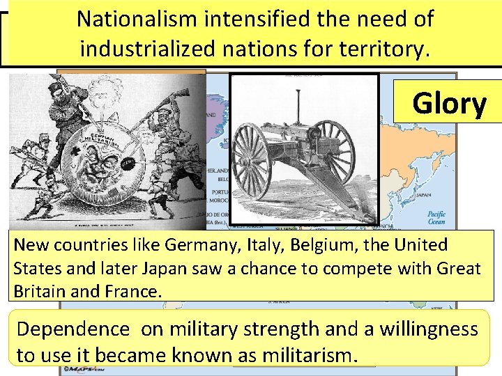 Nationalism intensified the need of of Motives: Why did the industrialized nations for territory.