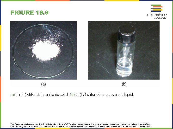 FIGURE 18. 9 (a) Tin(II) chloride is an ionic solid; (b) tin(IV) chloride is