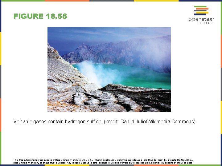 FIGURE 18. 58 Volcanic gases contain hydrogen sulfide. (credit: Daniel Julie/Wikimedia Commons) This Open.