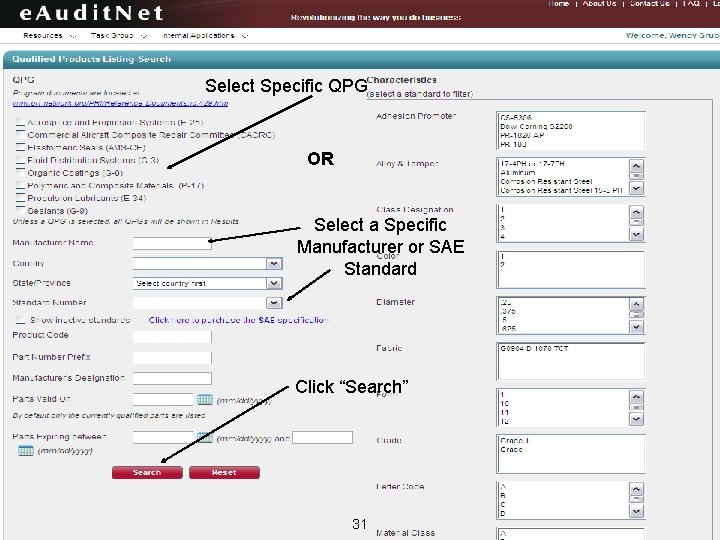 www. eauditnet. com Select Specific QPG • On-Line PRI-QPL OR Select a Specific Manufacturer