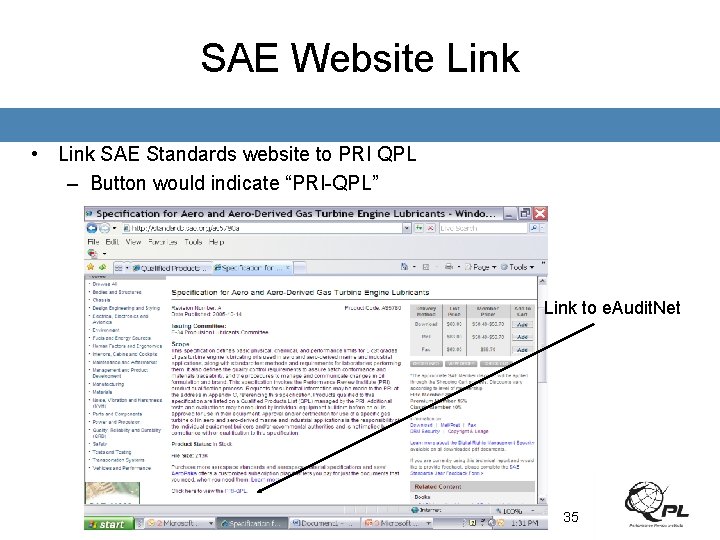SAE Website Link • Link SAE Standards website to PRI QPL – Button would