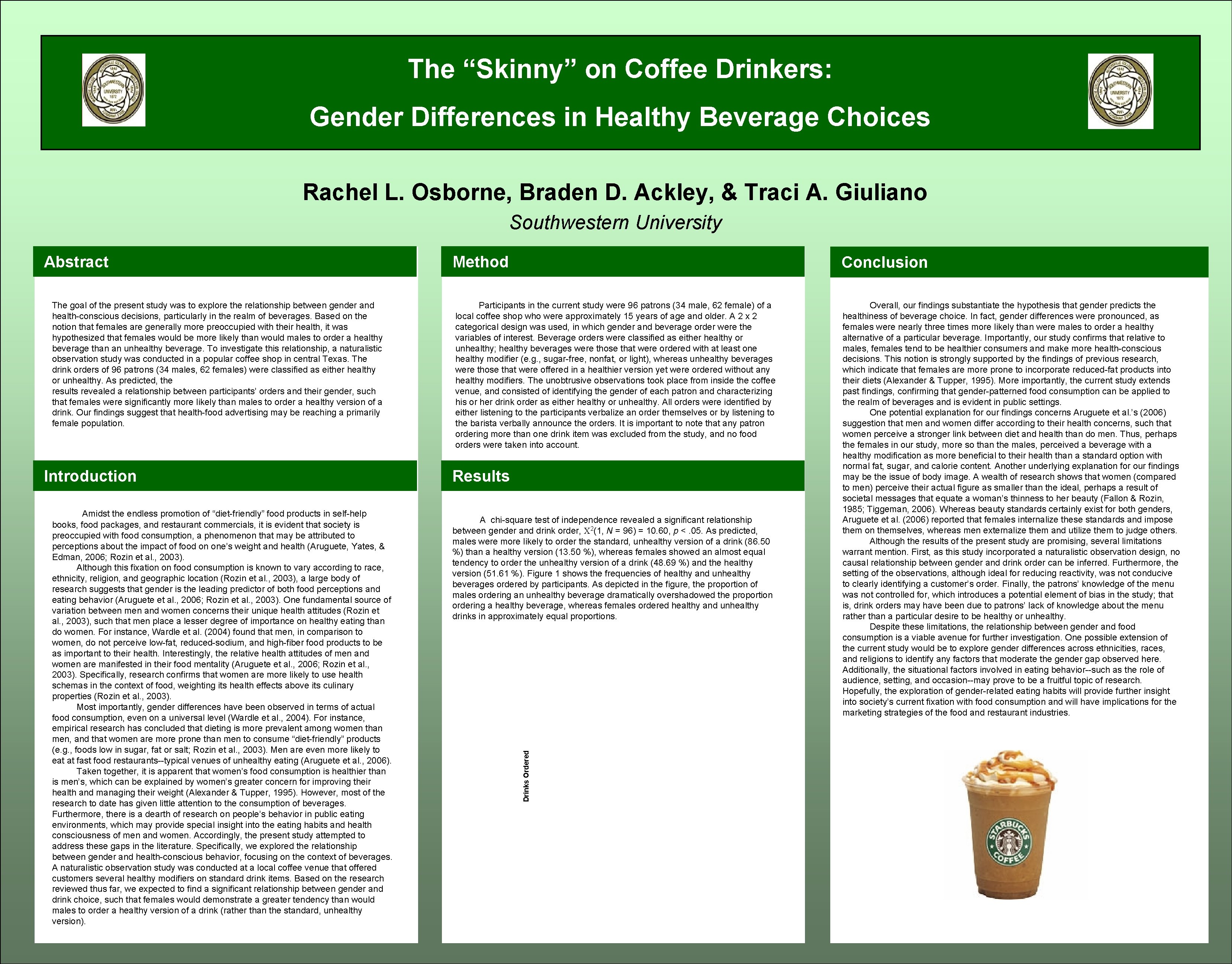 The “Skinny” on Coffee Drinkers: Gender Differences in Healthy Beverage Choices Rachel L. Osborne,