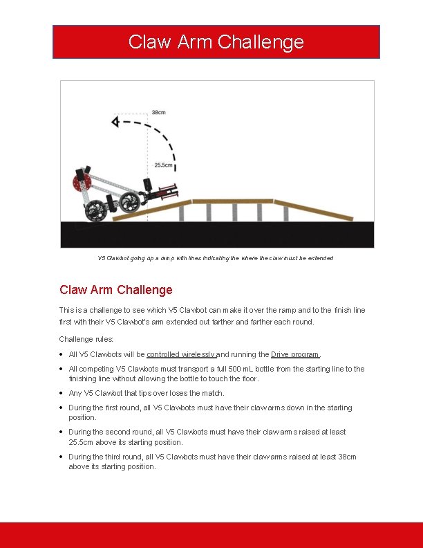 Claw Arm Challenge V 5 Clawbot going up a ramp with lines indicating the