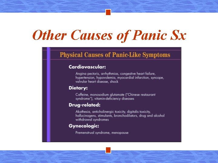 Other Causes of Panic Sx 